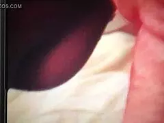 hot slut wife sucking huge cock with her fuck buddy, natural tits bouncing everywhere