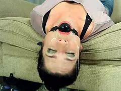 Stepmom faces intense deepthroat ballgag challenge with sloppy mouthful