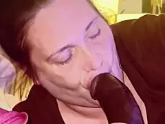 Hot thick midget sucks and slurps big black cock, gagging with cum.