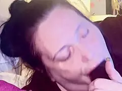 Hot thick midget sucks and slurps big black cock, gagging with cum.