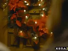 Hot stepmom squirts hard over stepson’s cock during a steamy Christmas encounter. It’s pure chaos!