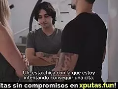 two guys passionately fuck hot blonde spanish sub with blowjob and anal