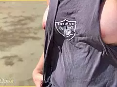 Wife walks around public beach fully nude.