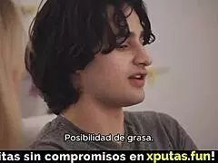 two guys passionately fuck hot blonde spanish sub with blowjob and anal