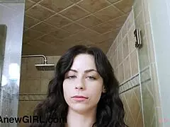I saw this increadible brunette take a shower, and it was so hot with her petite body, mommy and uncle there