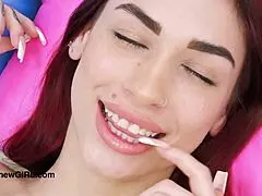 red haired model shows her sexy body