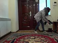 Milf walks in and instantly starts anal fucking on the floor. She jerks her hairy pussy raw too!