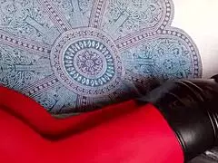 The milf with beautiful legs in red pantyhose and black heels