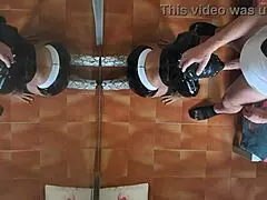 Milf in sexy clothes stockings and high heels gets mouth and doggy fucked with orgasms