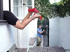 stepbrothers fuck stuck stepmom in wild threesome