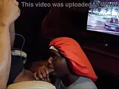 Playing nfs while she chokes on big black cock, licking balls until swallowing cum 😈