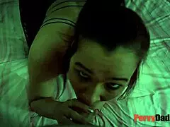 pov- perv step dad uses a teen 18+ slut ready to fuck. she rides his cock to orgasm