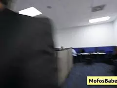 Horny big tit MILF Sasha Pearl gets fucked hard at work, enjoying a nasty facial cumshot in the public break room with Parker Ambrose.