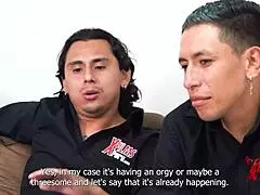 Young Guys Eager for Casting with Submissive Redhead