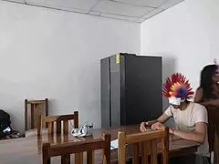 Housemaid touches body sensually flirts with dildo while feeding blind man in homemade milf amateurs toys