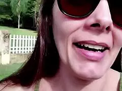 Married woman starts with blowjob outdoors
