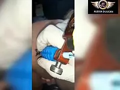 Tattoo artist mimics Anitta while inking model Alexia Duucan TS. Best moments of the tgata getting a butt tattoo.