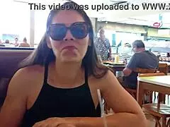 Girlfriend loses bet and masturbates in restaurant then strips naked outside