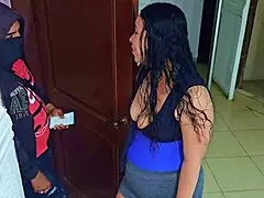 Latina milf pays bill collector with quickie in family bed, no money left from husband