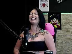 Brunette Hot Tattooed Shows Big Tits After Sucking Friend's Dick