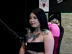 Brunette Hot Tattooed Shows Big Tits After Sucking Friend's Dick