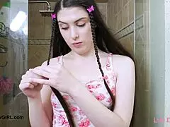 Cute Brunette Took Shower