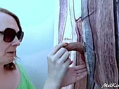 Blond Amateur MILF Gives Handjob To Monster Cock At Private Gloryhole