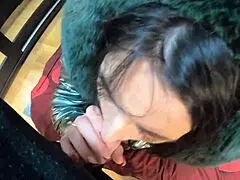 stepmom gets face-fucked, cum on jacket