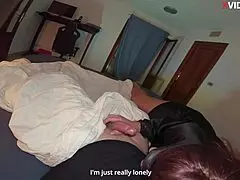 Scared stepmom sucks stepson's cock on bed 😳