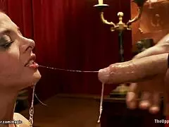 Slaves tied up and taken by a massive cock