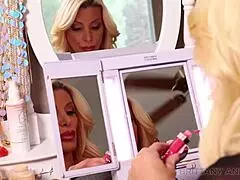 Gorgeous blonde Brittany Andrews hints at riding her dildo deep, teasing with wet pussy moans until she squirts in that sexy lingerie.