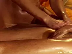 asian couple shares intimate oiled handjob massage moment with his cock in erotic indian style