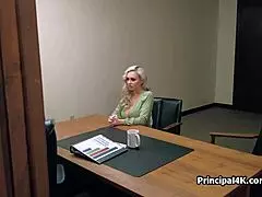 A housewife throating and titty fucking in the principal's office