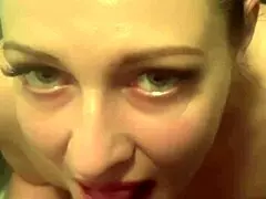 Horny milf sucks in bathroom 😏