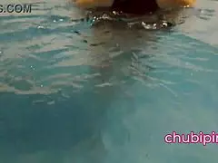 watch her flash those natural tits in the public pool?