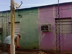 My neighbor can't resist seeing my big ass in this short dress, flashing for him?