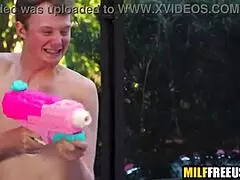 horny stepsons fuck stepmom hard with toys and cum inside.