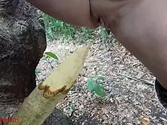 Perverted Slut Squirts Piss From Wooden Stake In Forest