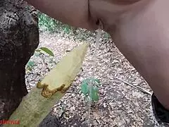 Perverted Slut Squirts Piss From Wooden Stake In Forest