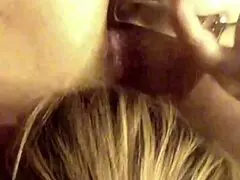Blonde amateur girl fucks guy in bisexual sex with masturbation