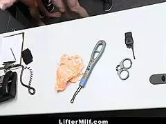 Male officer teams with milf coworker to punish teen shoplifter in garage