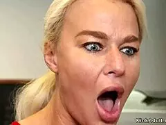 Brunette teen lesbian boldly fists her stepmom in intense anal bondage session with strapon