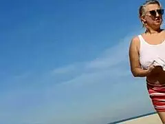 My big natural tits and pussy lips flash at the beach