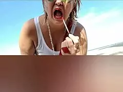 My big natural tits and pussy lips flash at the beach