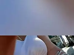 My big natural tits and pussy lips flash at the beach