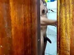 hey, spying on the neighbor showering, look what happened with this brazilian big clit milf?