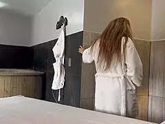 Hey, the stepmother shows her stepson the new house, and he warms her up with anal until creampie