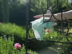 Hard body milf miranda stripping off lingerie outdoor.