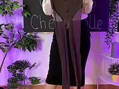 Nylon club sexy mature blonde putting on coffee colored tights