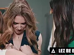 Wild milf teachers ashley lane, katie kush, and katrina colt strap-on fuck in the office